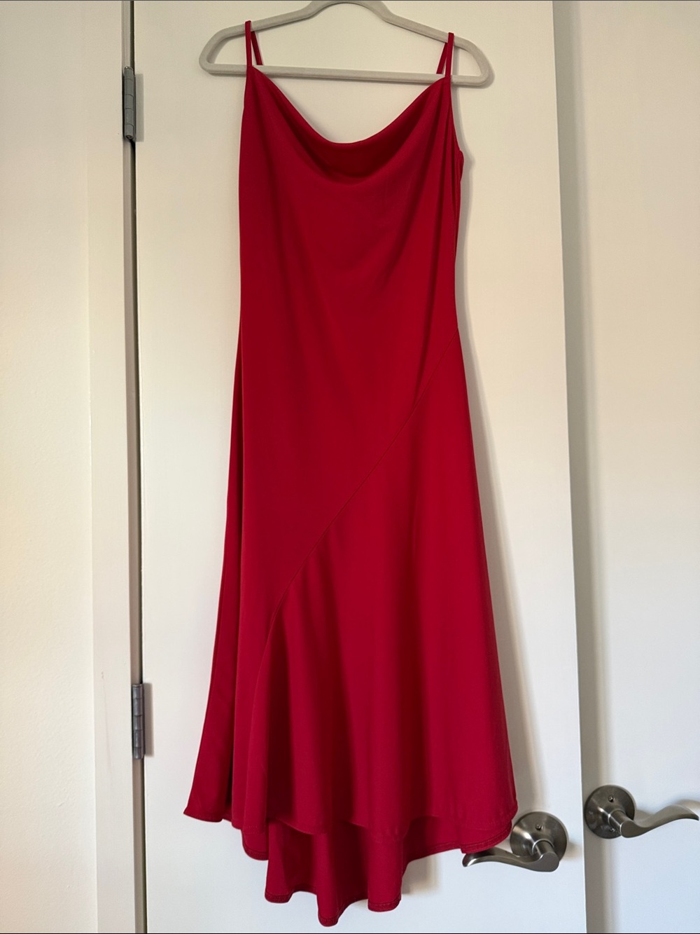 Elegant Red High-Low Cowl Dress